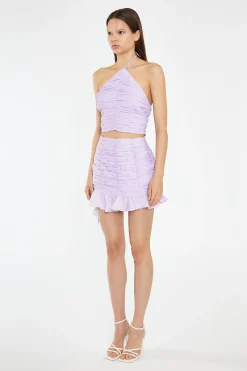 Glamorous Co-ords|Mini Skirts|Light-Violet Asymmetric Ruched Mini-Skirt -