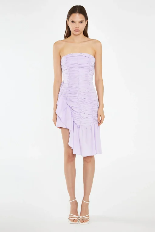 Glamorous Day Dresses|Mini Dresses|Light-Violet Strapless Asymmetric Ruched Mini-Dress -
