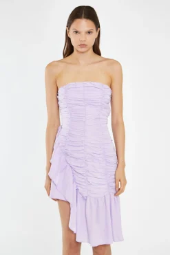 Glamorous Day Dresses|Mini Dresses|Light-Violet Strapless Asymmetric Ruched Mini-Dress -