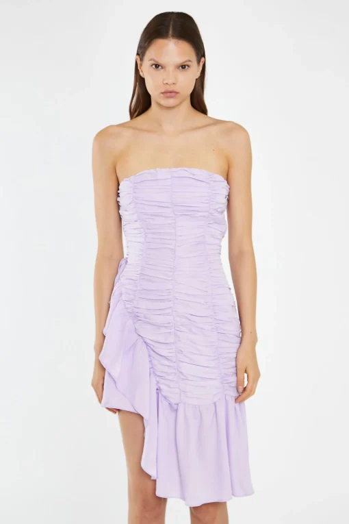 Glamorous Day Dresses|Mini Dresses|Light-Violet Strapless Asymmetric Ruched Mini-Dress -