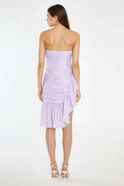 Glamorous Day Dresses|Mini Dresses|Light-Violet Strapless Asymmetric Ruched Mini-Dress -