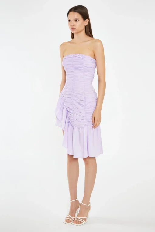 Glamorous Day Dresses|Mini Dresses|Light-Violet Strapless Asymmetric Ruched Mini-Dress -