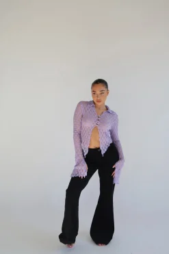 Glamorous Going Out Tops|Go To Partywear|Lilac Lace Open Front Top -