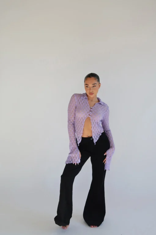 Glamorous Going Out Tops|Go To Partywear|Lilac Lace Open Front Top -