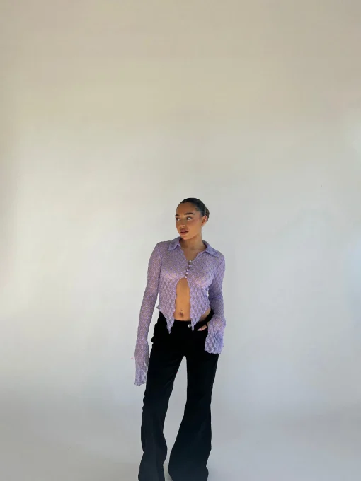 Glamorous Going Out Tops|Go To Partywear|Lilac Lace Open Front Top -