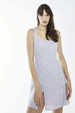 Glamorous Day Dresses|Mini Dresses|Lilac Retro-Ditsy Square Neck Mini-Dress -