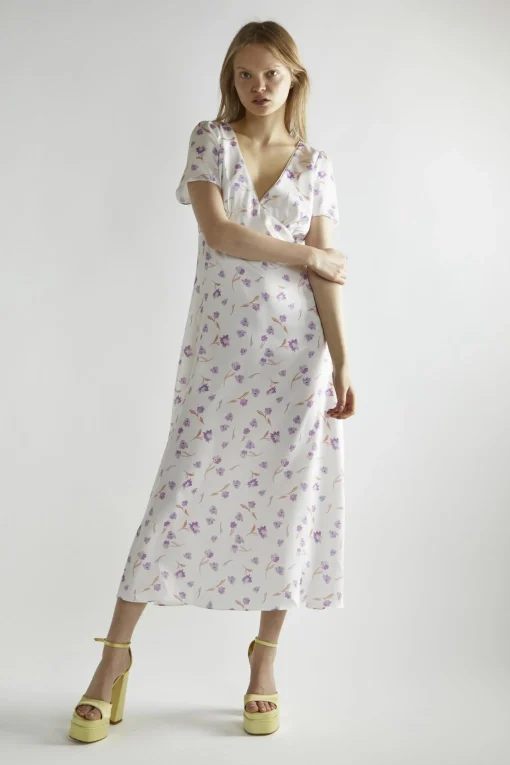Glamorous Day Dresses|Maxi Dresses|Lilac Watercolour-floral V-Neck Maxi-Dress -
