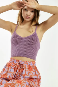 Glamorous Glamorous Care: Our Sustainable Collection|Crops, Corsets & Bodysuits|Lilac-Brown Rib Knit Crop Top -