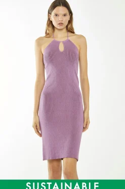 Glamorous Day Dresses|Glamorous Care: Our Sustainable Collection|Lilac-Brown Rib Knit Halterneck Mini-Dress -