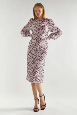 Glamorous Day Dresses|Midi & Midaxi Dresses|Lilac-Dalmatian Ruched-Front Midi-Dress -