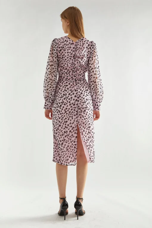 Glamorous Day Dresses|Midi & Midaxi Dresses|Lilac-Dalmatian Ruched-Front Midi-Dress -