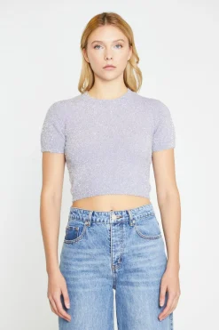 Glamorous Go To Partywear|Crops, Corsets & Bodysuits|Lilac-Glitter Short-Sleeve Knitted Top -