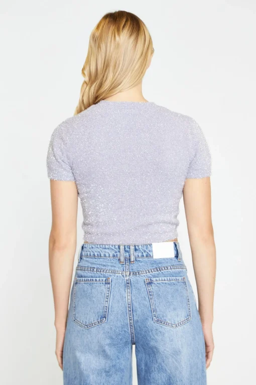 Glamorous Go To Partywear|Crops, Corsets & Bodysuits|Lilac-Glitter Short-Sleeve Knitted Top -