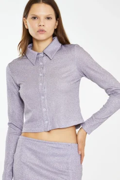 Glamorous Workwear|Co-ords|Lilac-Glitter Skinny-Fit Shirt -