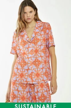 Glamorous Glamorous Care: Our Sustainable Collection|Co-ords|Lilac-Orange Tribal Print Collared Shirt -
