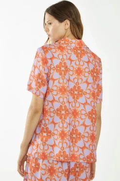 Glamorous Glamorous Care: Our Sustainable Collection|Co-ords|Lilac-Orange Tribal Print Collared Shirt -
