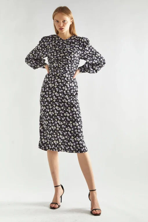 Glamorous Day Dresses|Midi & Midaxi Dresses|Lilac-Rose Ruched-Front Midi-Dress -