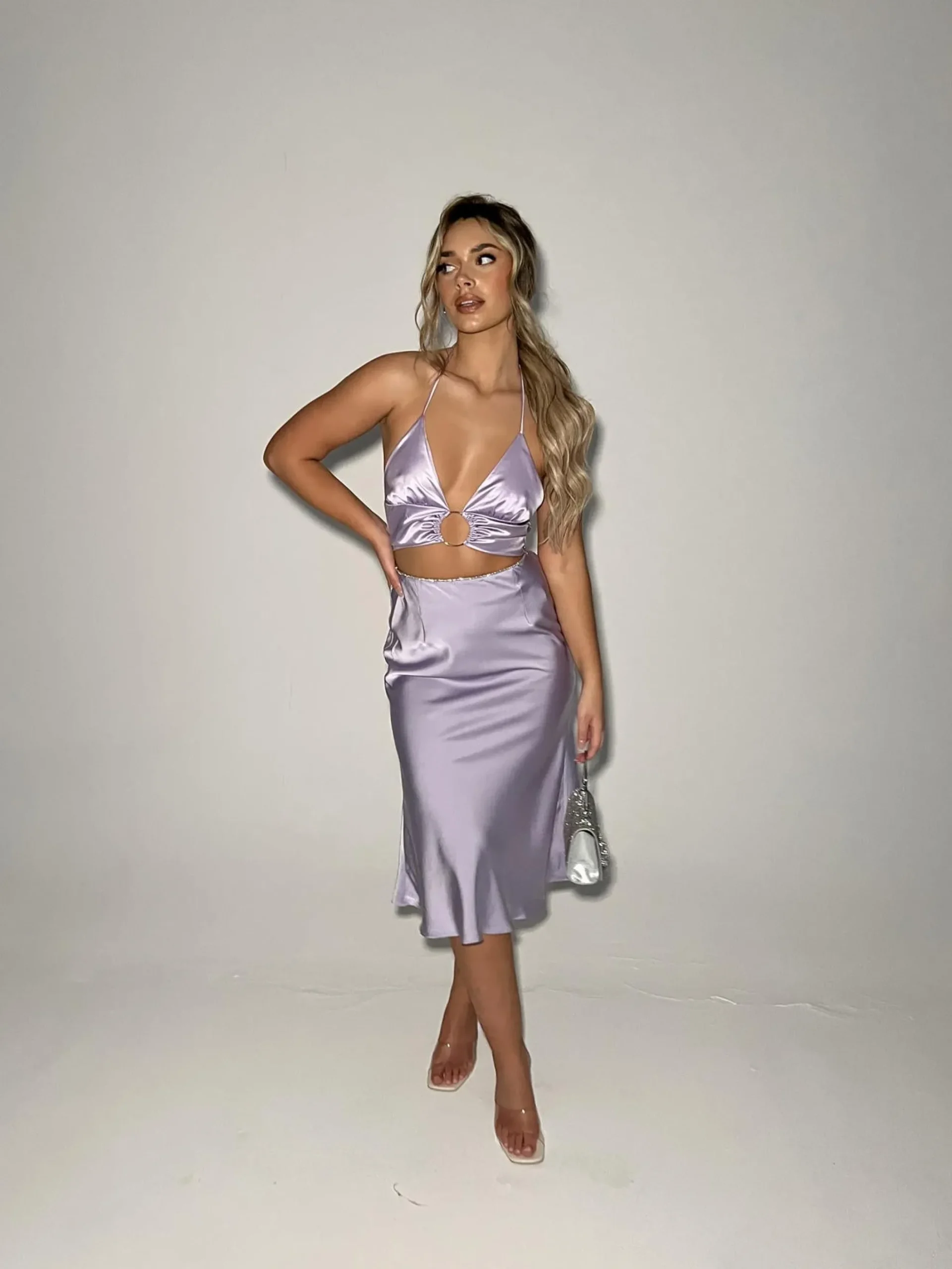 Glamorous Going Out Skirts|Go To Partywear|Lilac-Satin Bias-Cut Midi-skirt -