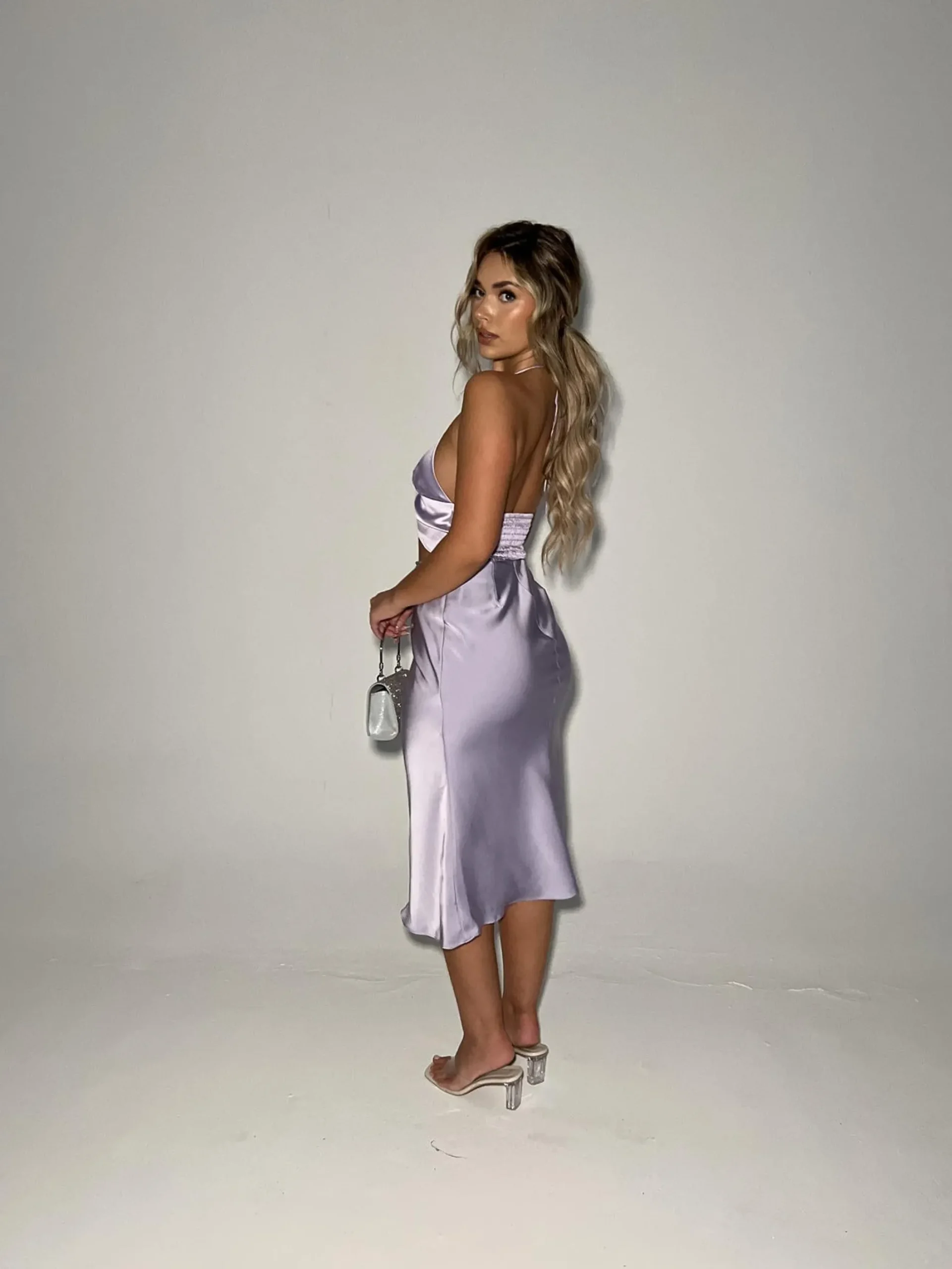 Glamorous Going Out Skirts|Go To Partywear|Lilac-Satin Bias-Cut Midi-skirt -