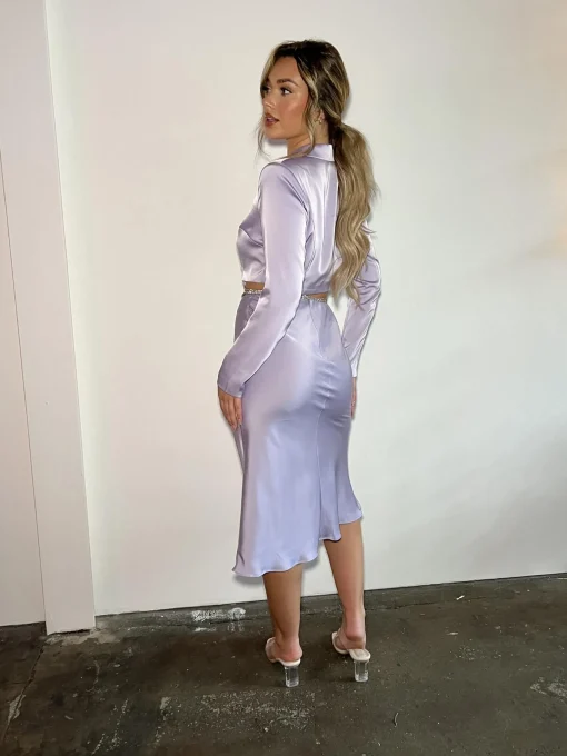 Glamorous Go To Partywear|Going Out Tops|Lilac-Satin Diamante Trim Wrap Crop-Top -
