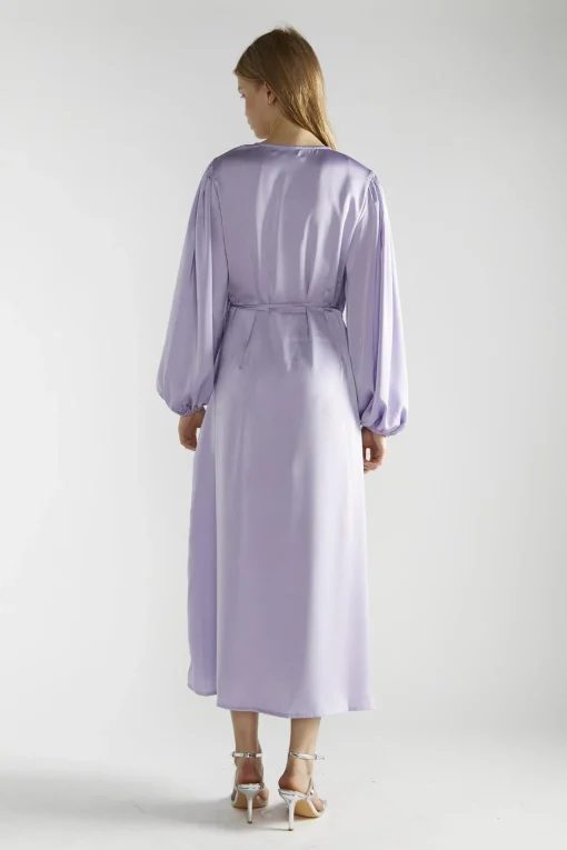 Glamorous Party Dresses|Going Out Dresses|Lilac-Satin Wrap Midi-Dress -
