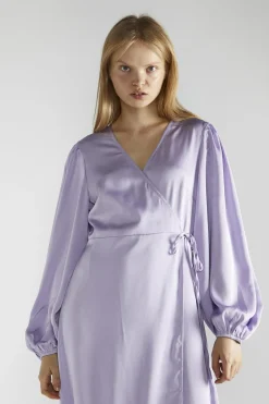 Glamorous Party Dresses|Going Out Dresses|Lilac-Satin Wrap Midi-Dress -