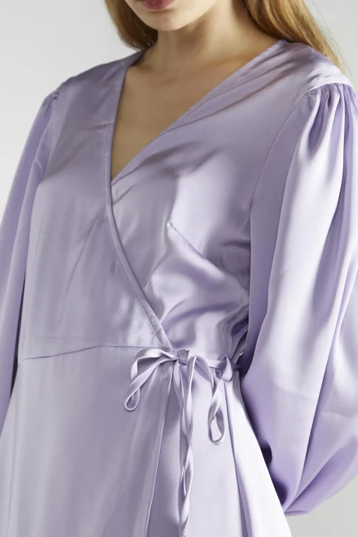 Glamorous Party Dresses|Going Out Dresses|Lilac-Satin Wrap Midi-Dress -
