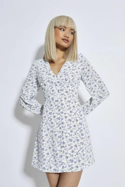 Glamorous Day Dresses|Mini Dresses|Lilac-Yellow Ditsy V-Neck Mini-Dress -