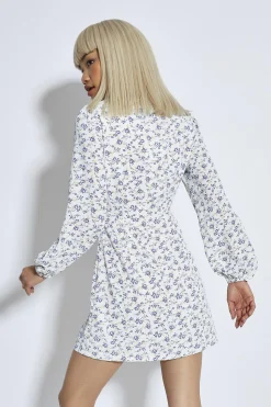 Glamorous Day Dresses|Mini Dresses|Lilac-Yellow Ditsy V-Neck Mini-Dress -