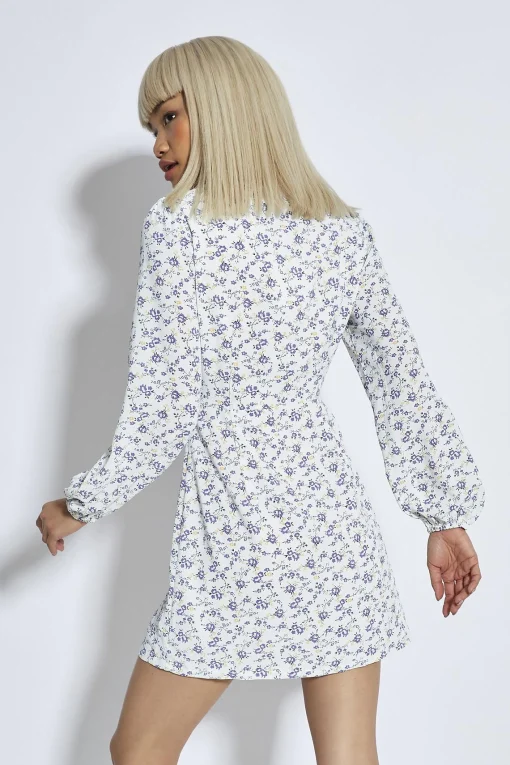 Glamorous Day Dresses|Mini Dresses|Lilac-Yellow Ditsy V-Neck Mini-Dress -