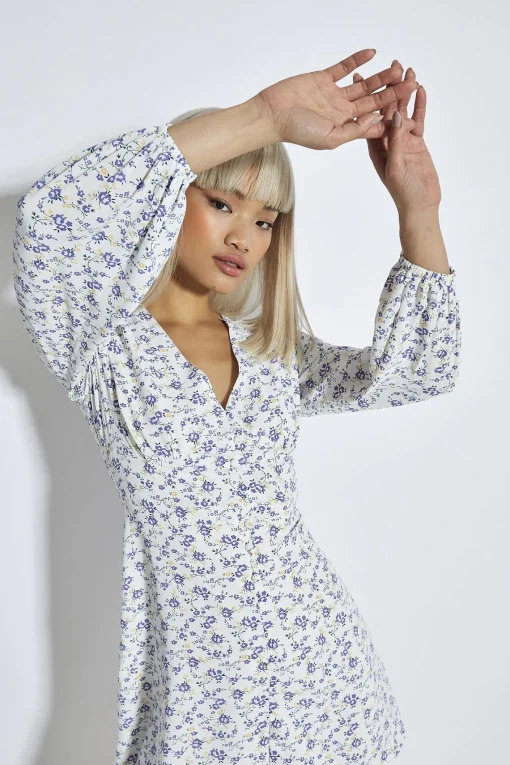 Glamorous Day Dresses|Mini Dresses|Lilac-Yellow Ditsy V-Neck Mini-Dress -