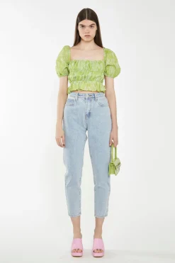 Glamorous Chic Escapes|Tops & T-shirts|Lime Organza Jacquard Open-Back Top -