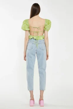 Glamorous Chic Escapes|Tops & T-shirts|Lime Organza Jacquard Open-Back Top -