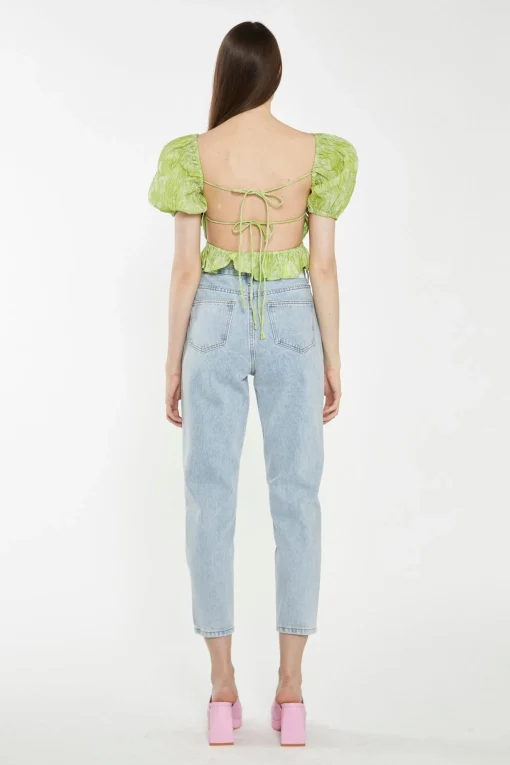 Glamorous Chic Escapes|Tops & T-shirts|Lime Organza Jacquard Open-Back Top -