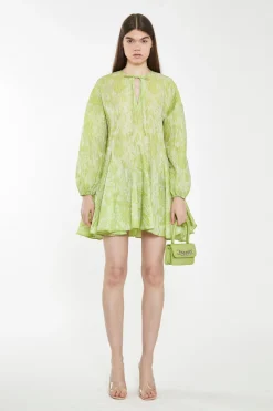 Glamorous Best Dressed Guest|Chic Escapes|Lime Organza Jacquard Oversized Mini-Dress -