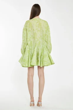 Glamorous Best Dressed Guest|Chic Escapes|Lime Organza Jacquard Oversized Mini-Dress -