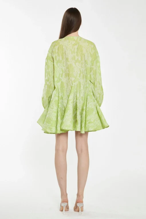 Glamorous Best Dressed Guest|Chic Escapes|Lime Organza Jacquard Oversized Mini-Dress -