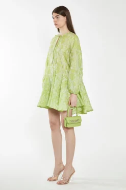 Glamorous Best Dressed Guest|Chic Escapes|Lime Organza Jacquard Oversized Mini-Dress -