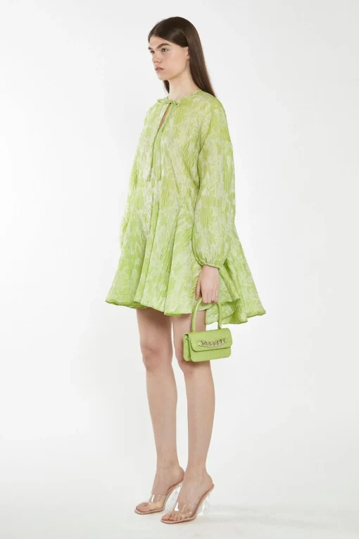 Glamorous Best Dressed Guest|Chic Escapes|Lime Organza Jacquard Oversized Mini-Dress -