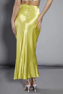 Glamorous Going Out Skirts|Glamorous Studio|Lime Satin Flare Midi-Skirt -
