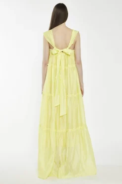 Glamorous Maxi Dresses|Maxi Dresses|Lime Yellow Square-Neck Tiered Maxi-Dress -