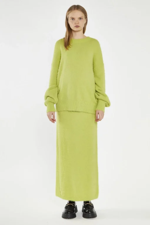 Glamorous Knitted Co-ords|Knitted Skirts|Lime-Green Knitted Maxi-Skirt -