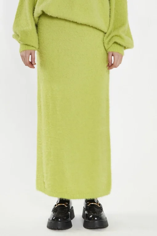 Glamorous Knitted Co-ords|Knitted Skirts|Lime-Green Knitted Maxi-Skirt -