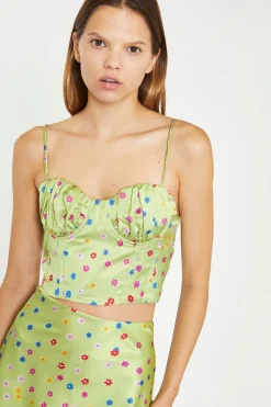 Glamorous Chic Escapes|Tops & T-shirts|Lime-Multi Daisy Ruched Bust Corset Top -