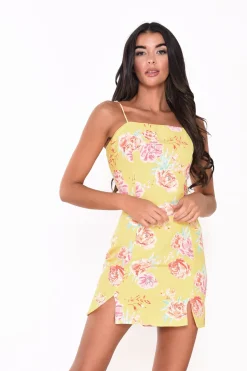 Glamorous Mini Skirts|Lime-Pink-Floral Pencil Mini-Skirt -