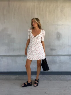 Glamorous Dresses|Chic Escapes|Lola Bust Cup Skater Mini Dress with Cut-Out Back -Cream Pink Bouquet -