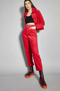 Glamorous Jackets|Puffer Jackets|Lollipop-Red Corduroy Collared Padded-Jacket -