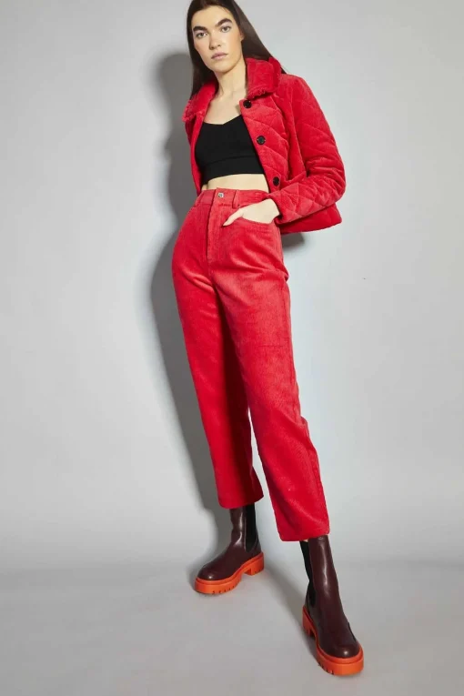 Glamorous Jackets|Puffer Jackets|Lollipop-Red Corduroy Collared Padded-Jacket -