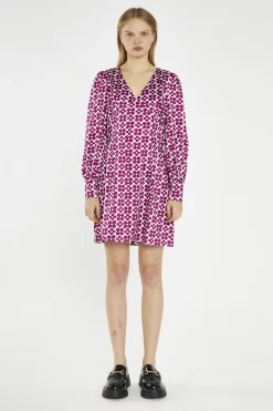 Glamorous Day Dresses|Mini Dresses|Magenta-Flower V-Neck Mini-Dress -