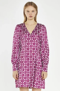 Glamorous Day Dresses|Mini Dresses|Magenta-Flower V-Neck Mini-Dress -